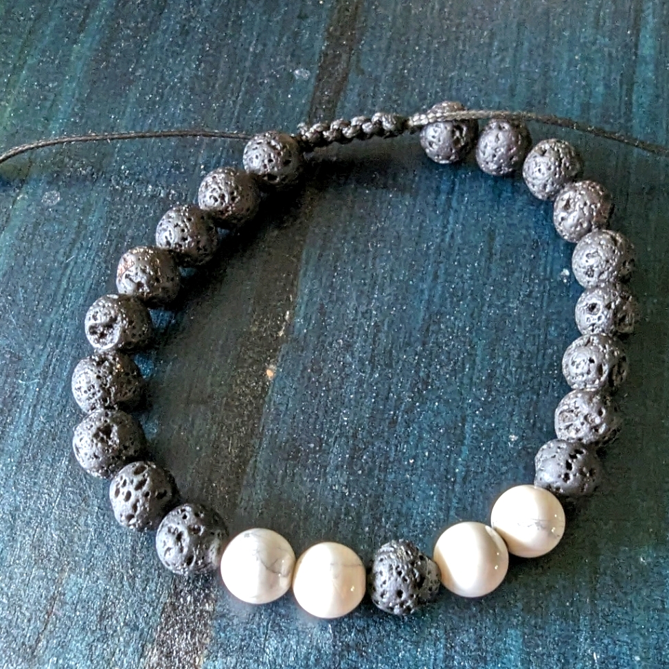 Essential Oil Diffuser Lava Beads Adjustable Bracelet White Marble And Black 8$